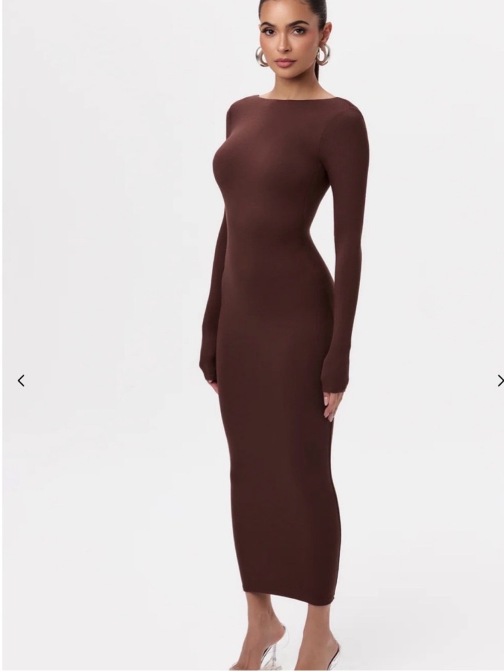naked wardrobe Long Sleeve Bodycon Midi Dress in Chocolate Brown
